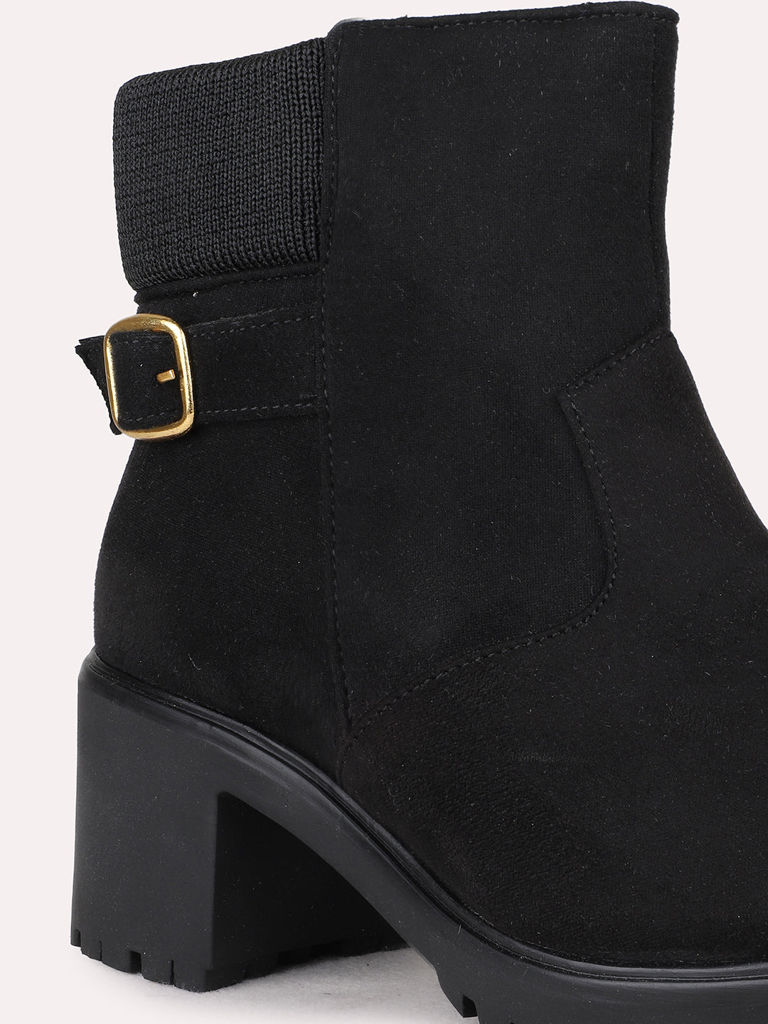 Womens Black Casual Solid Round Toe Boots