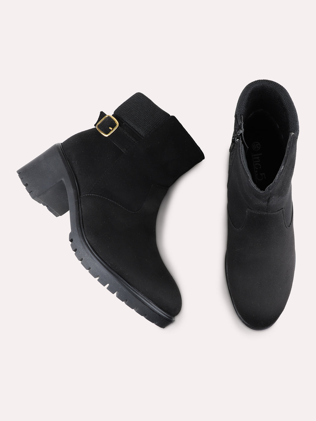 Womens Black Casual Solid Round Toe Boots