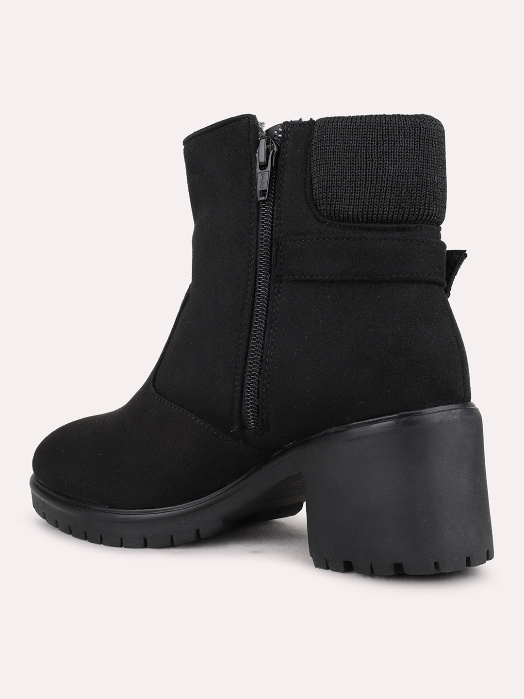 Womens Black Casual Solid Round Toe Boots