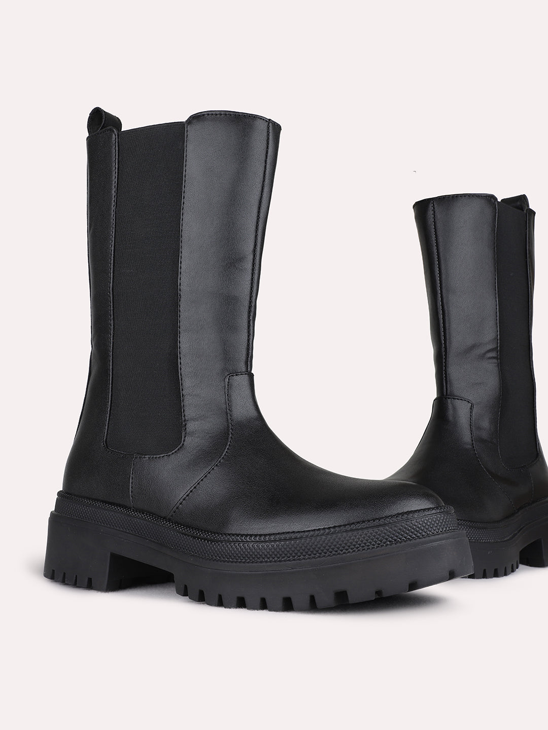 Womens Black Casual Solid Pattern Round Toe Block Heel Ankle Boots