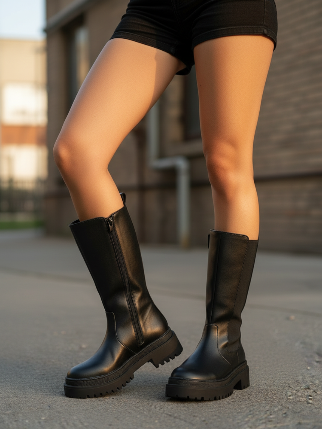 Womens Black Casual Solid Pattern Round Toe Block Heel Ankle Boots