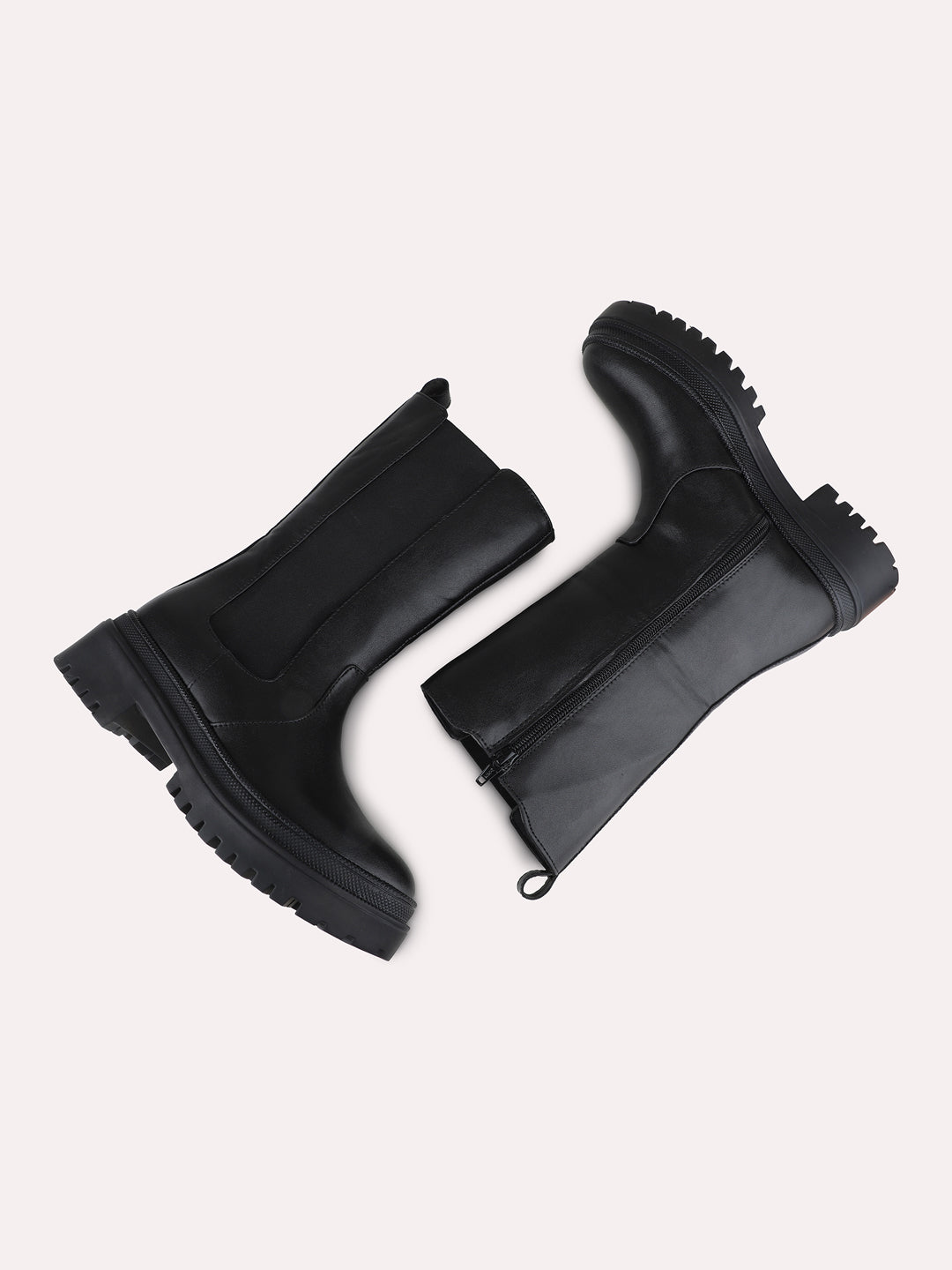 Womens Black Casual Solid Pattern Round Toe Block Heel Ankle Boots