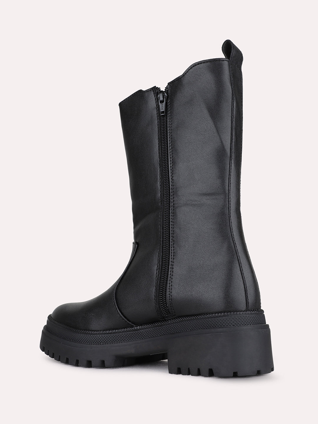 Womens Black Casual Solid Pattern Round Toe Block Heel Ankle Boots