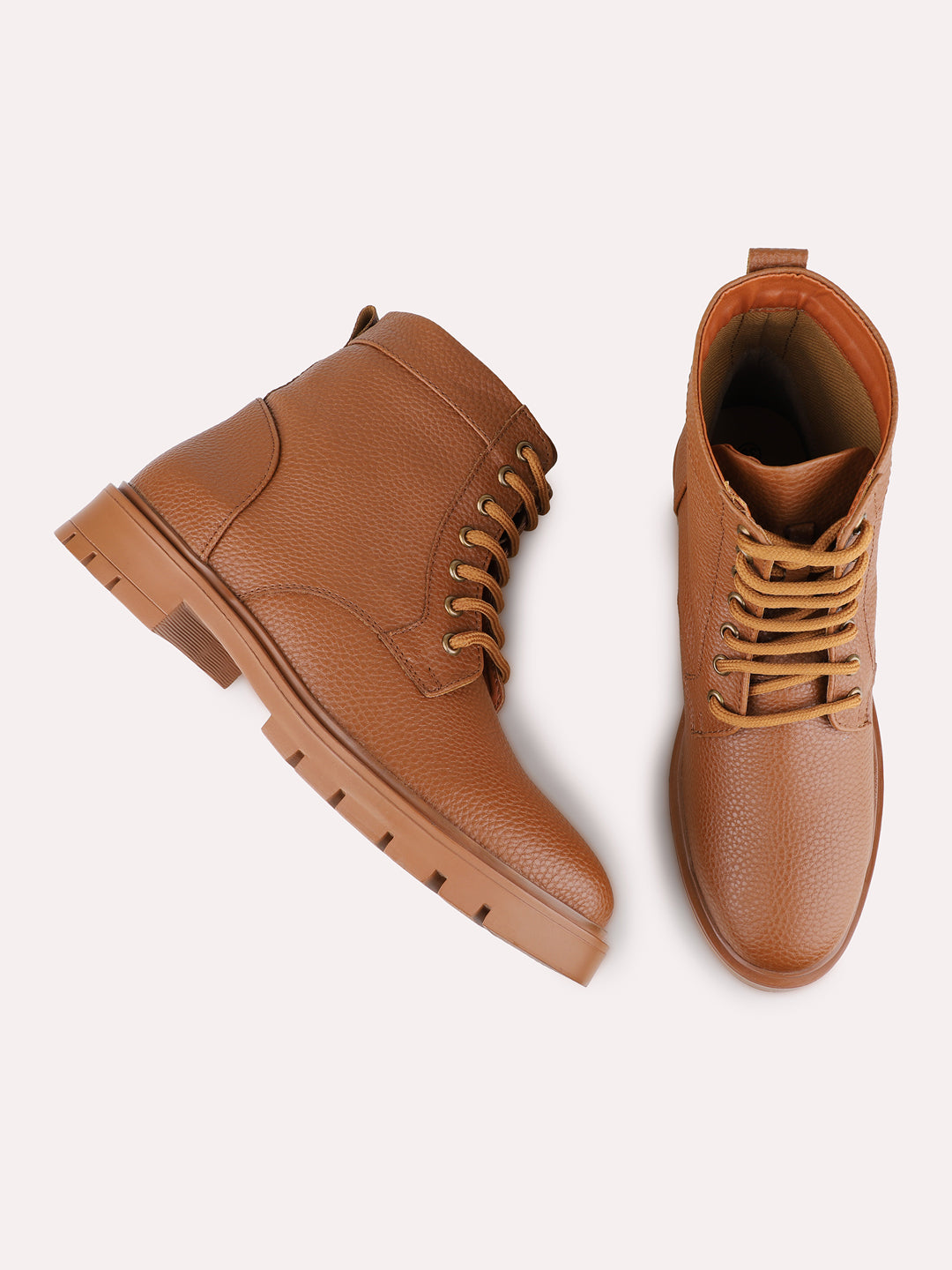 Womens Tan Casual Solid Round Toe Boots