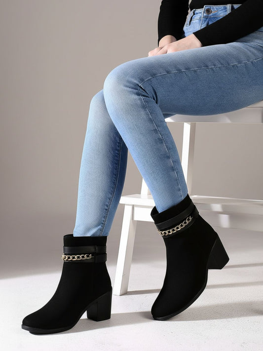 Womens Black Casual Solid Pattern Round Toe Ankle Boots
