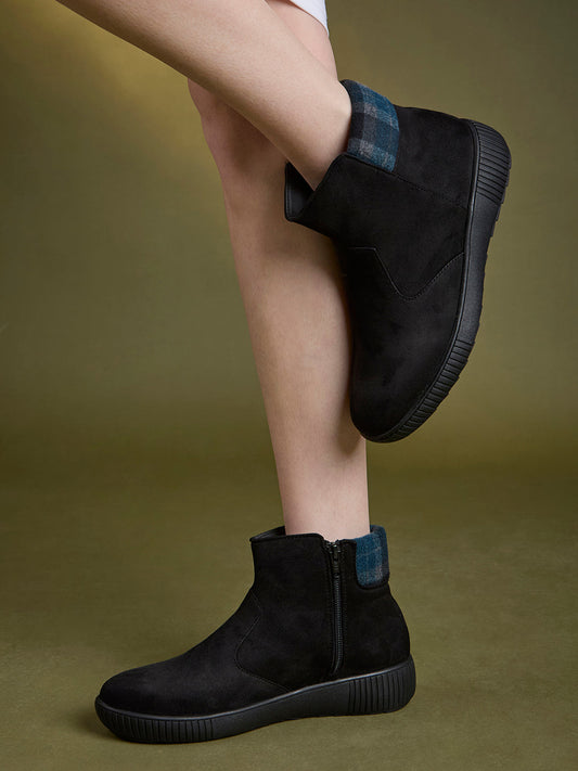 Womens Black Casual Solid Round Toe Ankle Boots