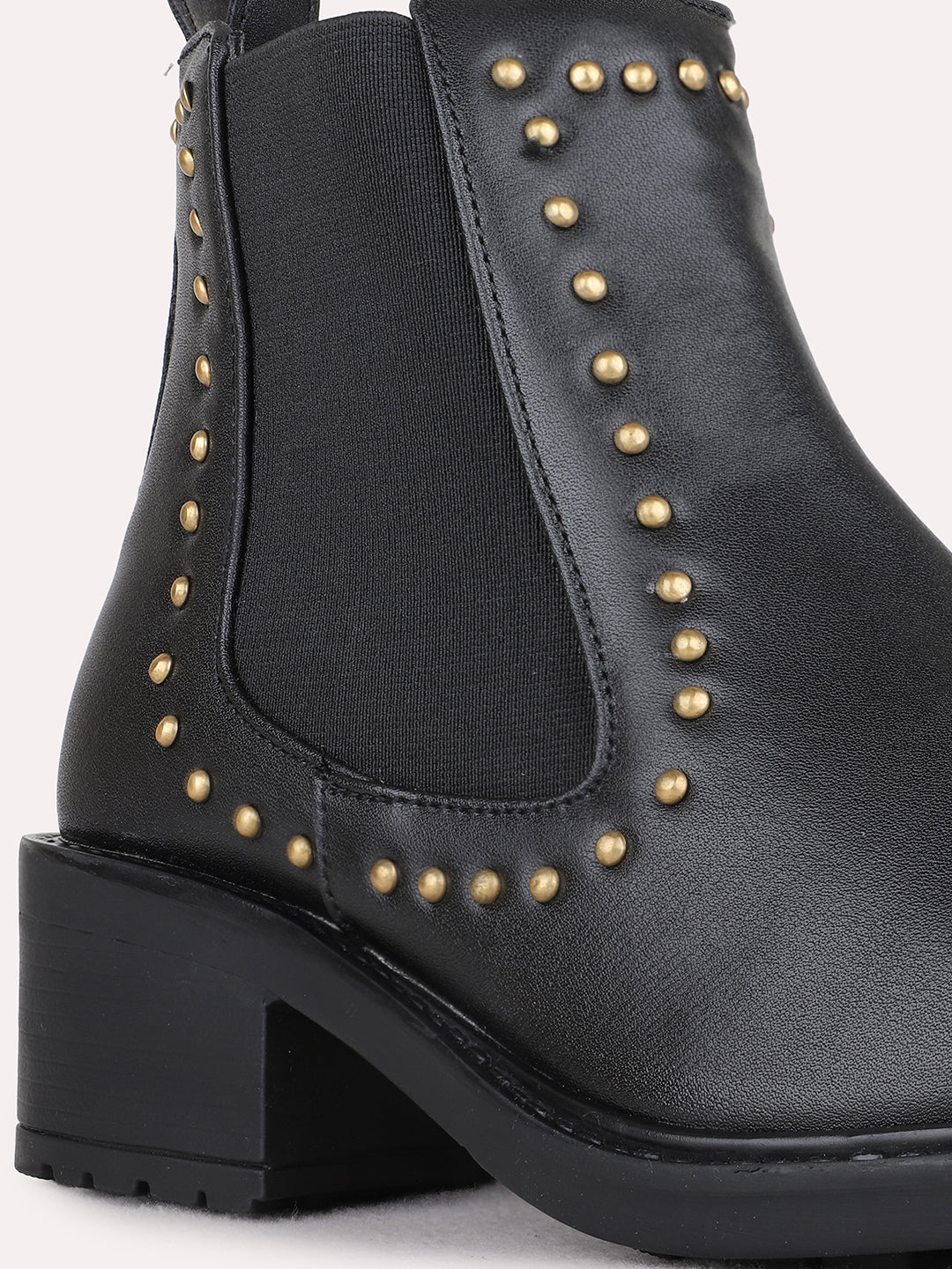Womens Black Casual Solid Round Toe Block Heel Ankle Boots