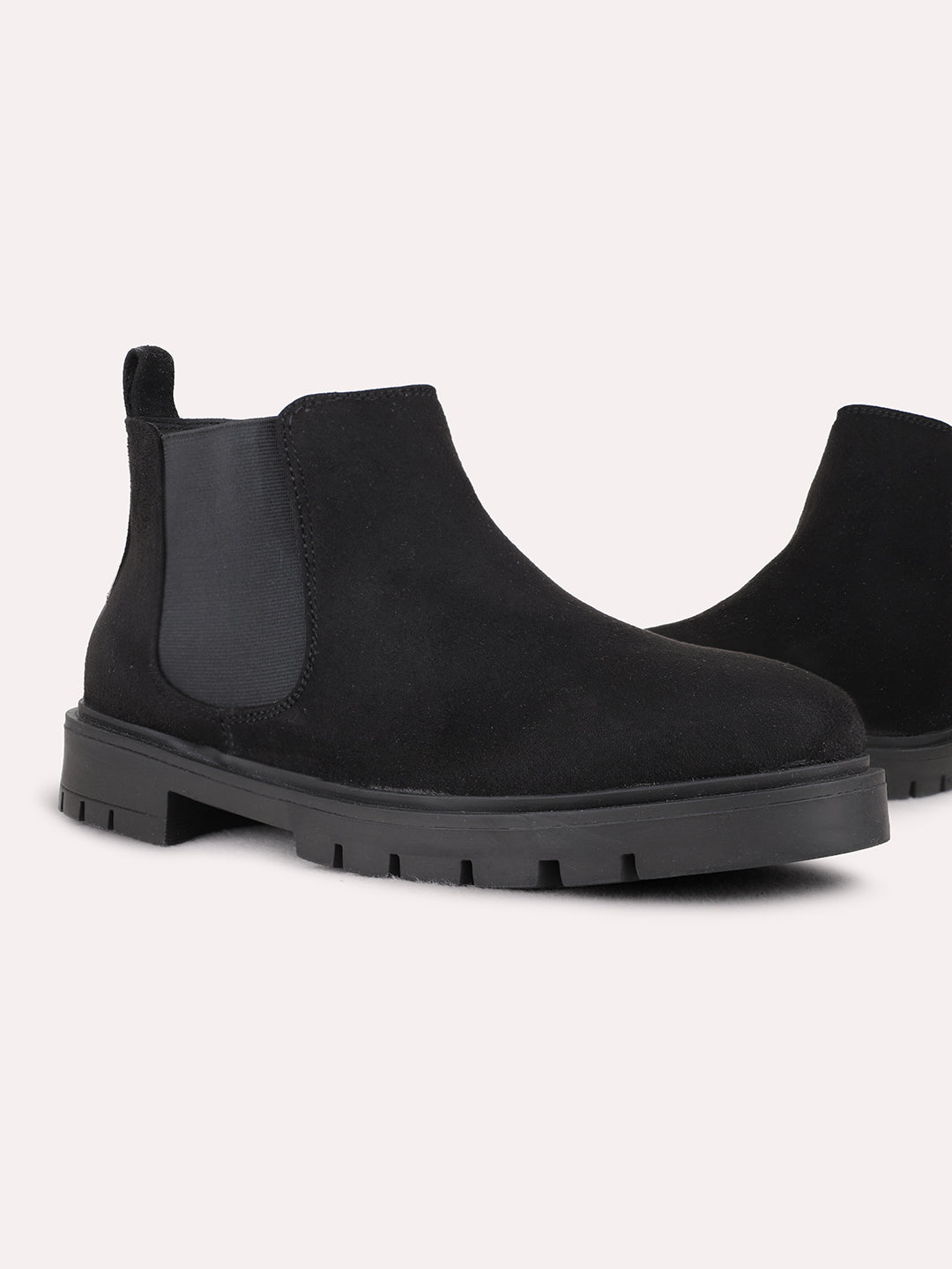 Womens Black Casual Solid Round Toe Chelsea Boots