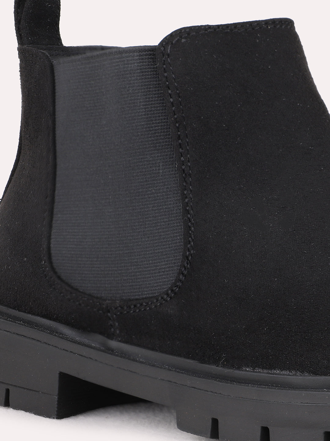 Womens Black Casual Solid Round Toe Chelsea Boots