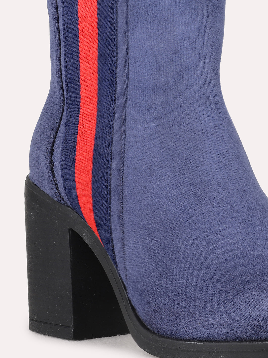 Womens Blue Casual Solid Round Toe Block Heel Boots