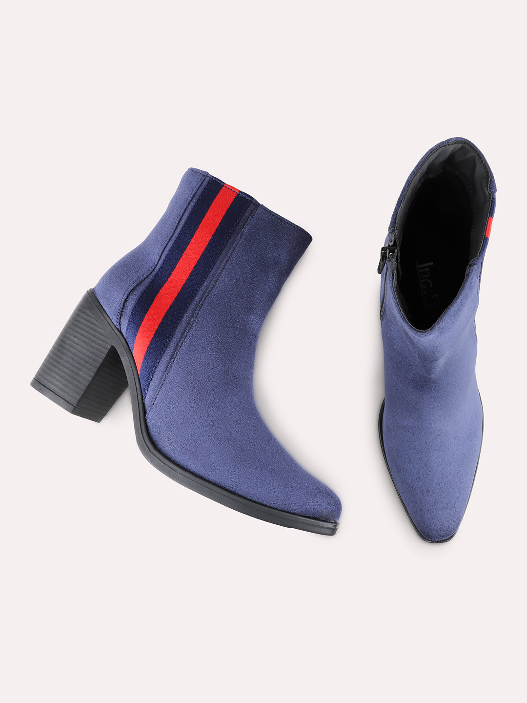 Womens Blue Casual Solid Round Toe Block Heel Boots