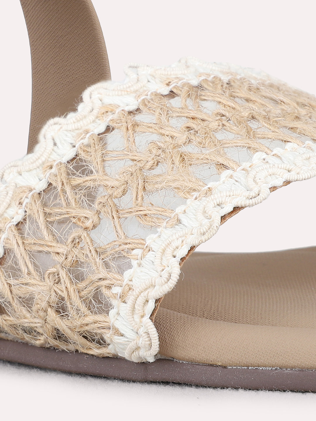 Womens Camel Brown Ethnic Embossed Open Toe Flat Slip-Ons