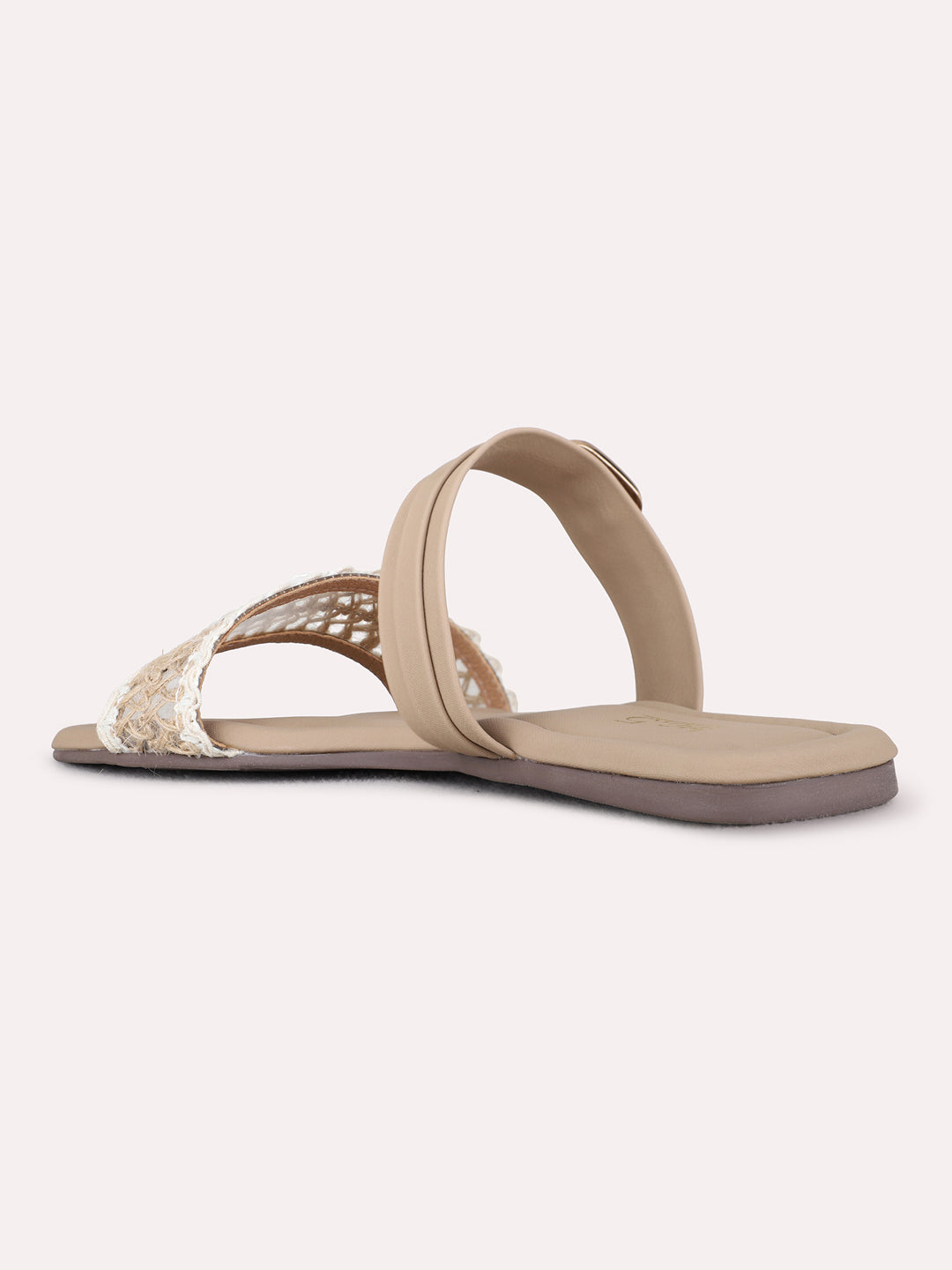Womens Camel Brown Ethnic Embossed Open Toe Flat Slip-Ons