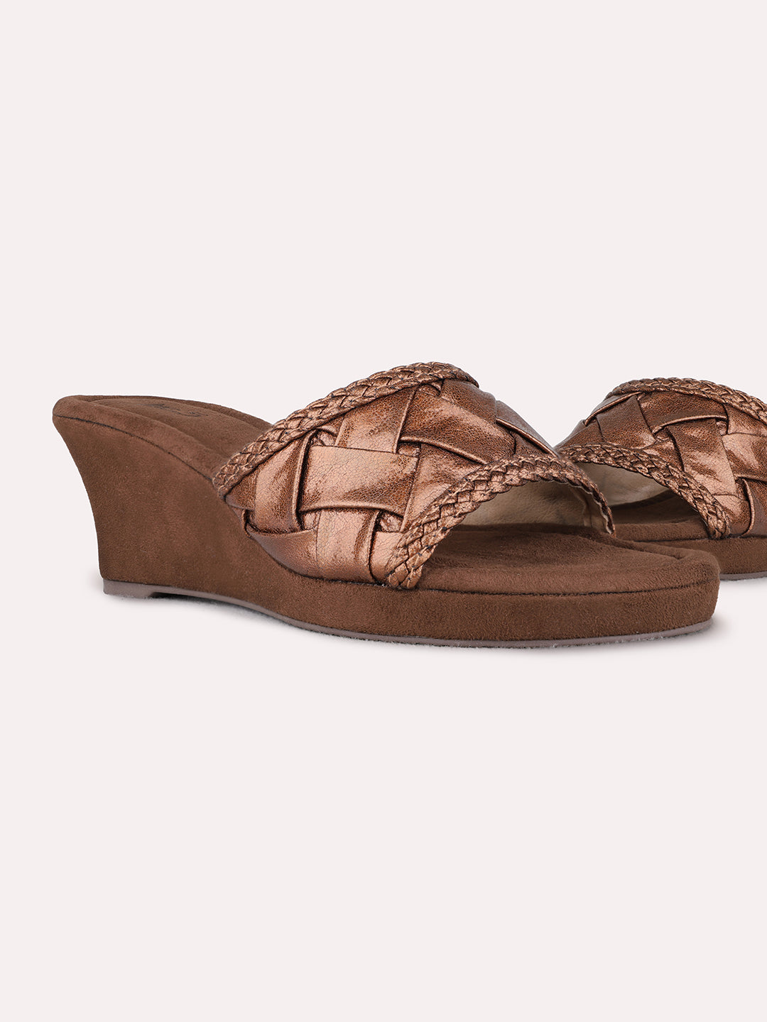 Womens Bronze Party Wear Printed Round Toe Wedge Heels