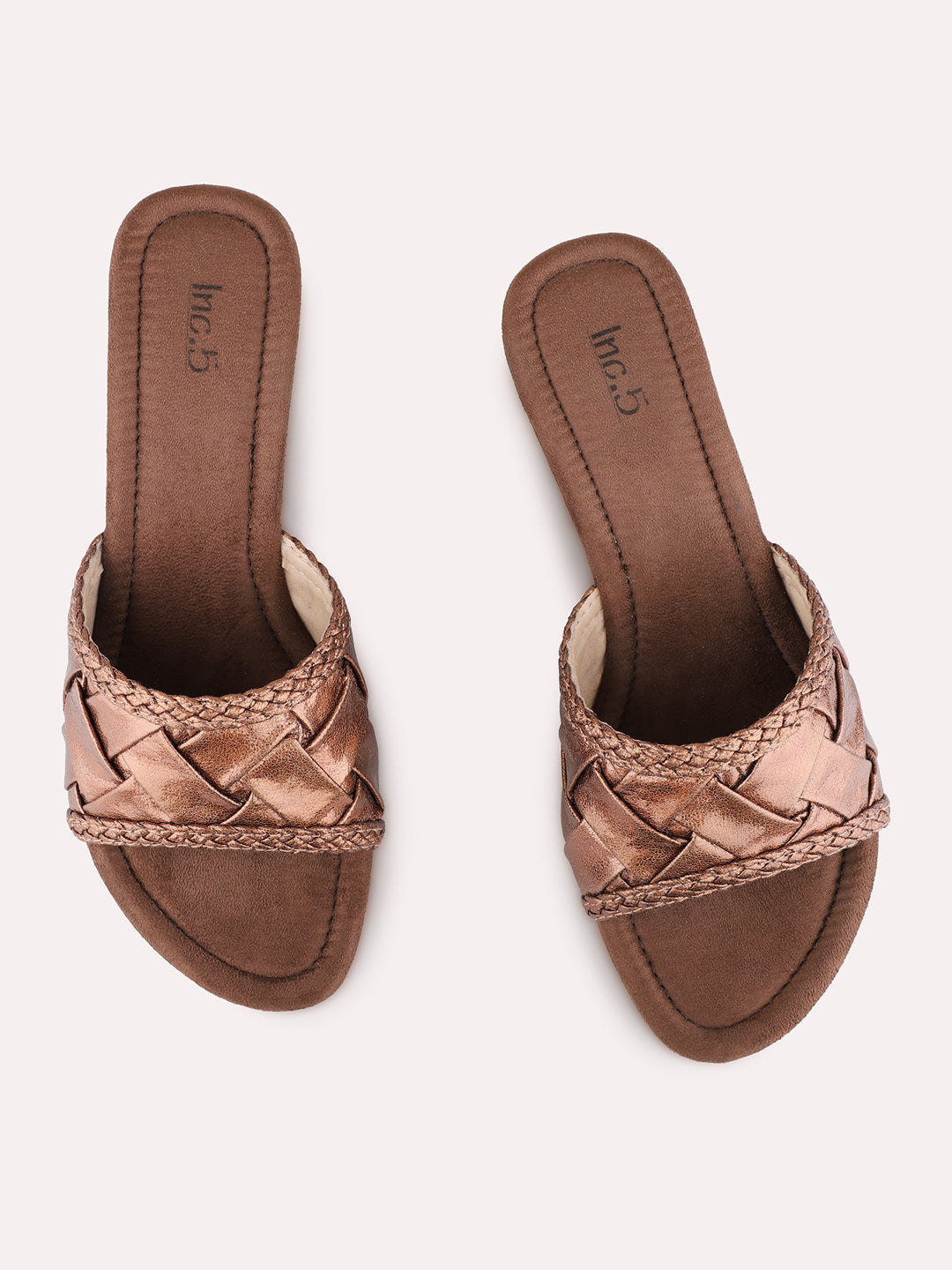 Womens Bronze Party Wear Printed Round Toe Wedge Heels