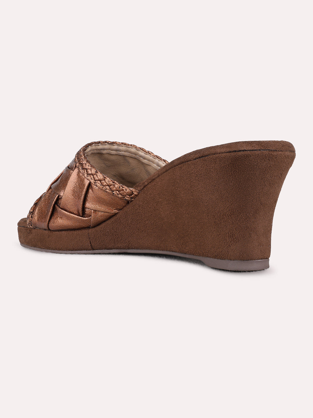 Womens Bronze Party Wear Printed Round Toe Wedge Heels
