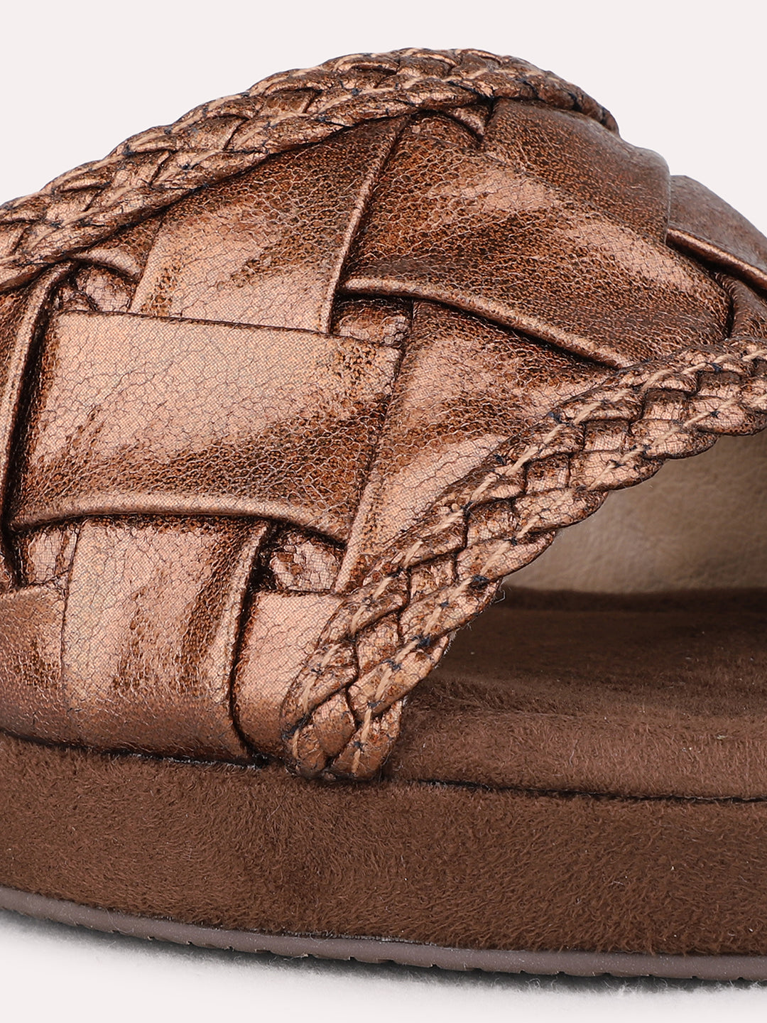 Womens Bronze Party Wear Printed Round Toe Wedge Heels