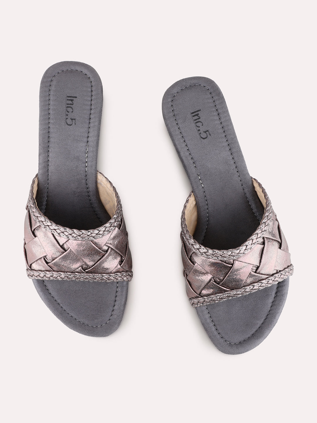 Womens Pewter Party Wear Printed Round Toe Wedge Heels