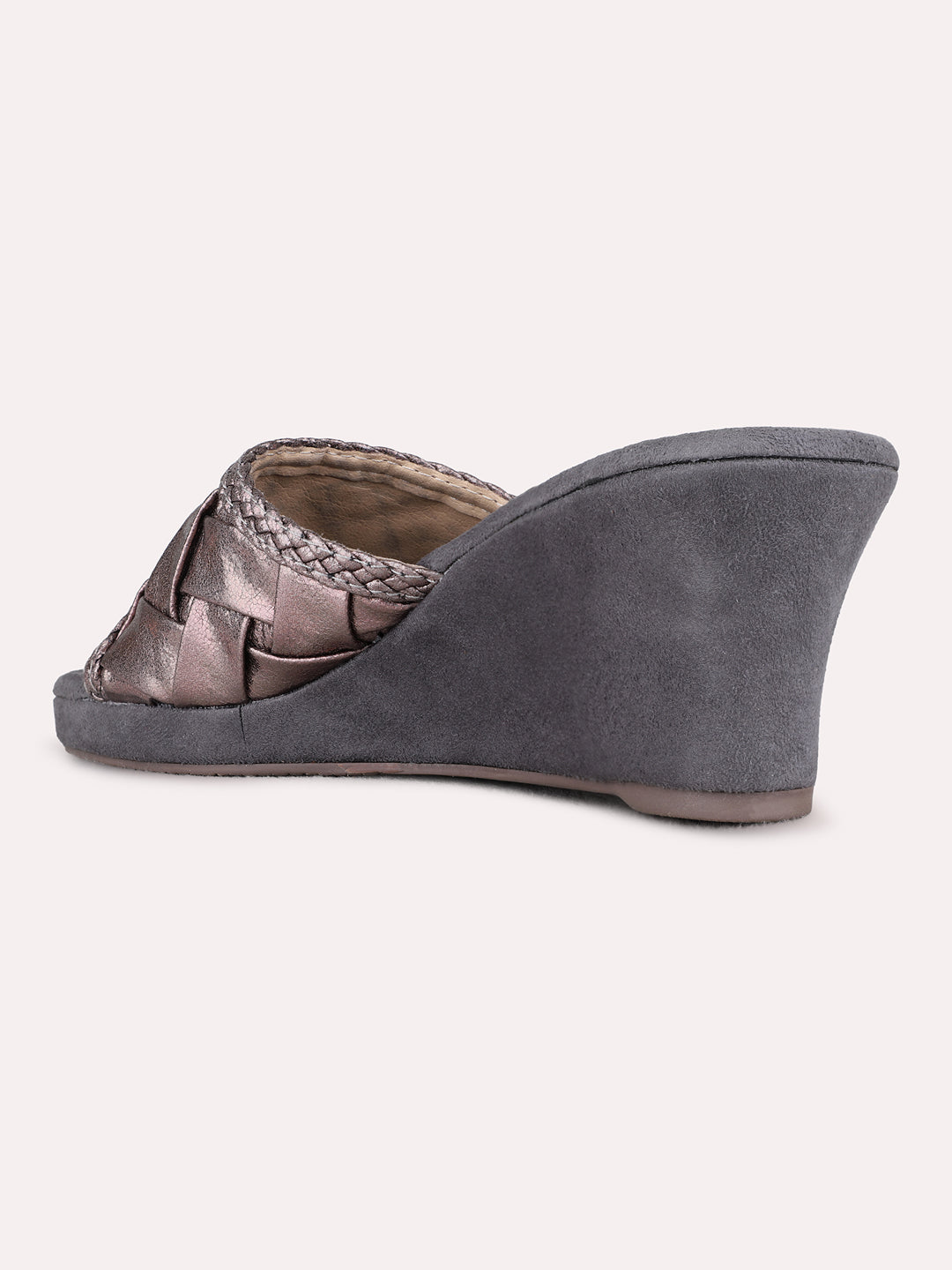 Womens Pewter Party Wear Printed Round Toe Wedge Heels