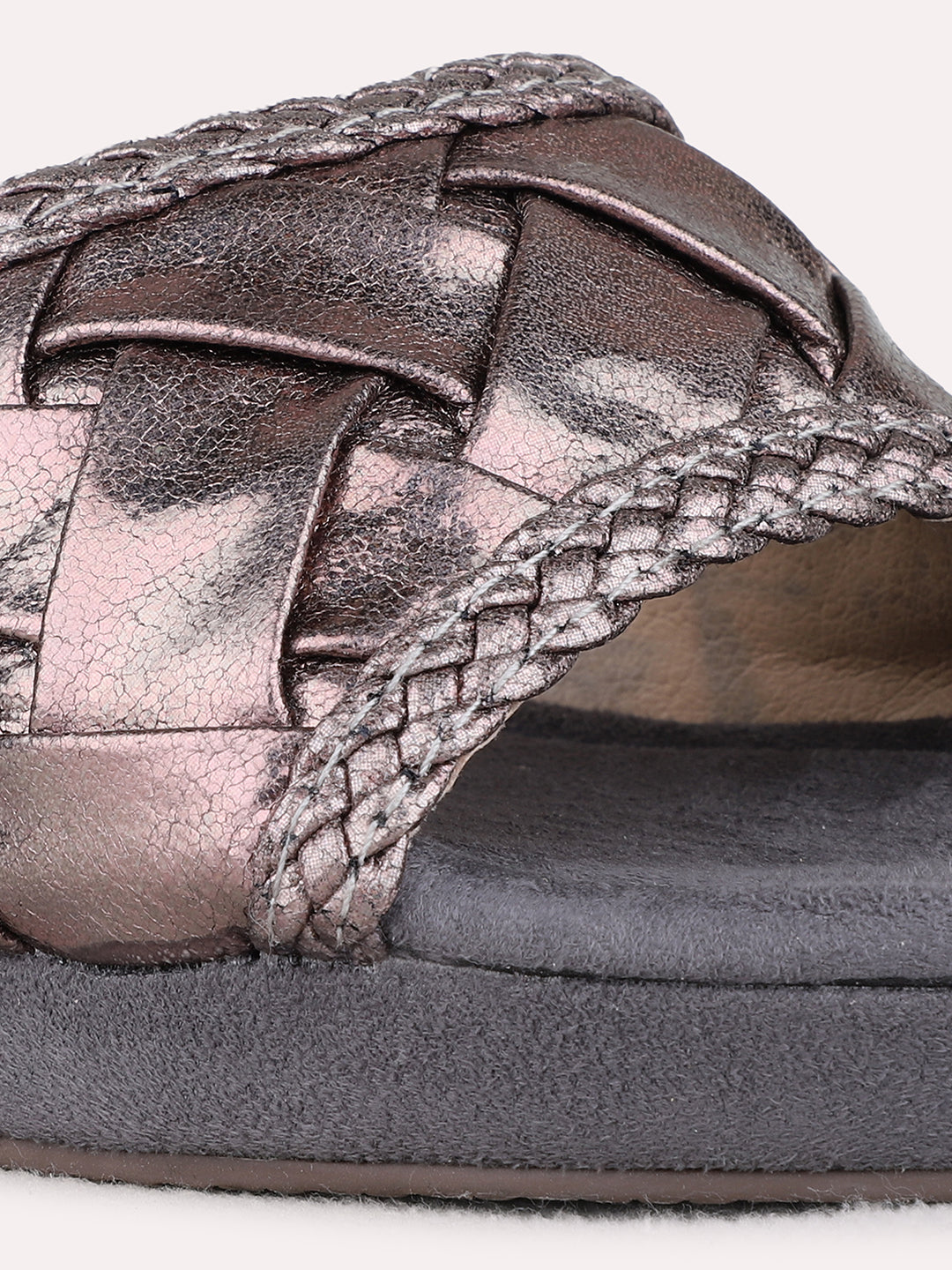 Womens Pewter Party Wear Printed Round Toe Wedge Heels