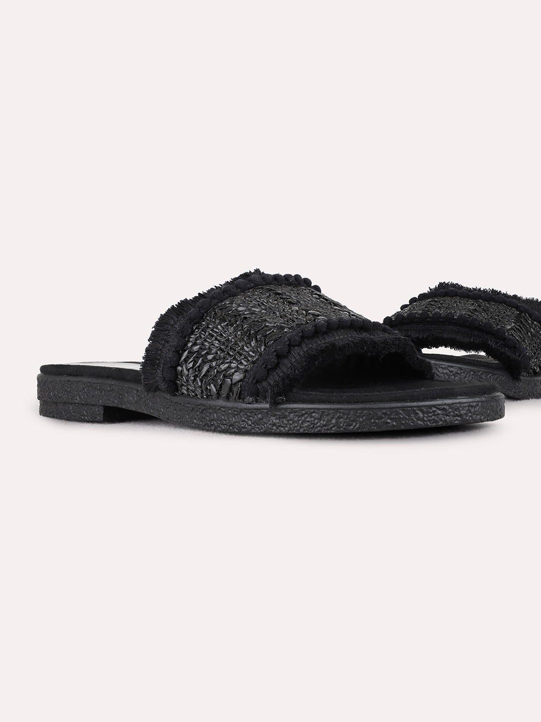 Womens Black Casual Embellished Pattern Open Toe Flat Slip-Ons