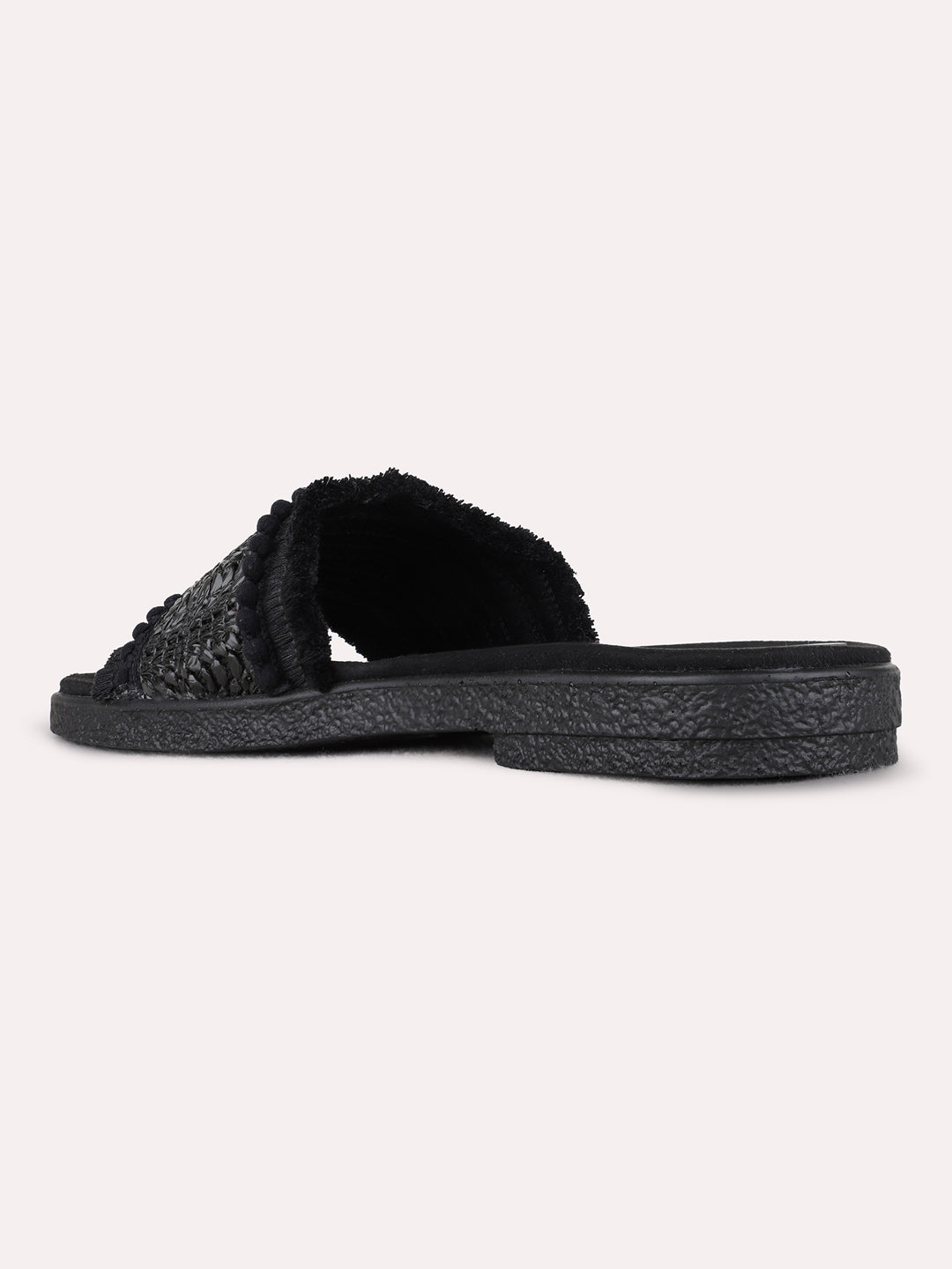 Womens Black Casual Embellished Pattern Open Toe Flat Slip-Ons