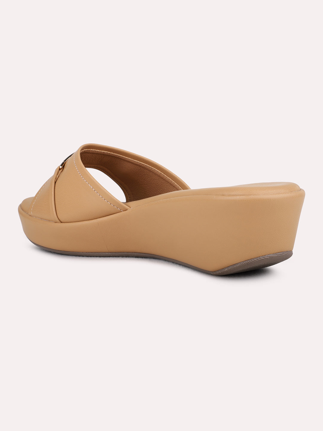 Womens Beige Casual Solid Wedge Heel Sandals