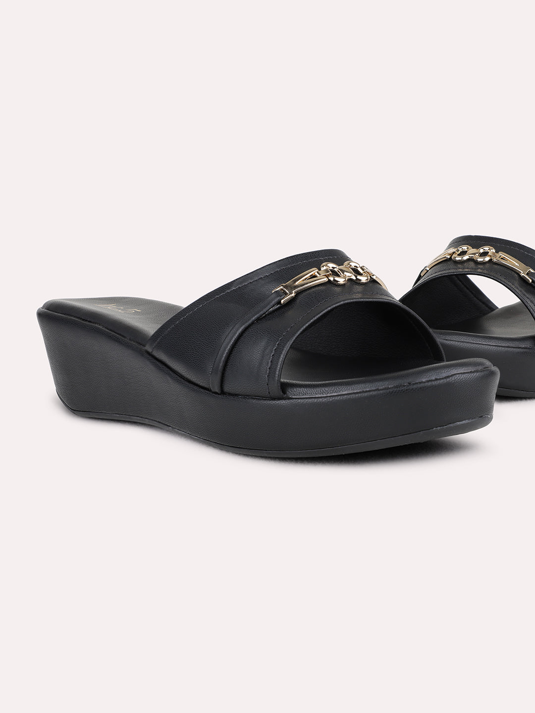 Womens Black Casual Solid Wedge Heel Sandals