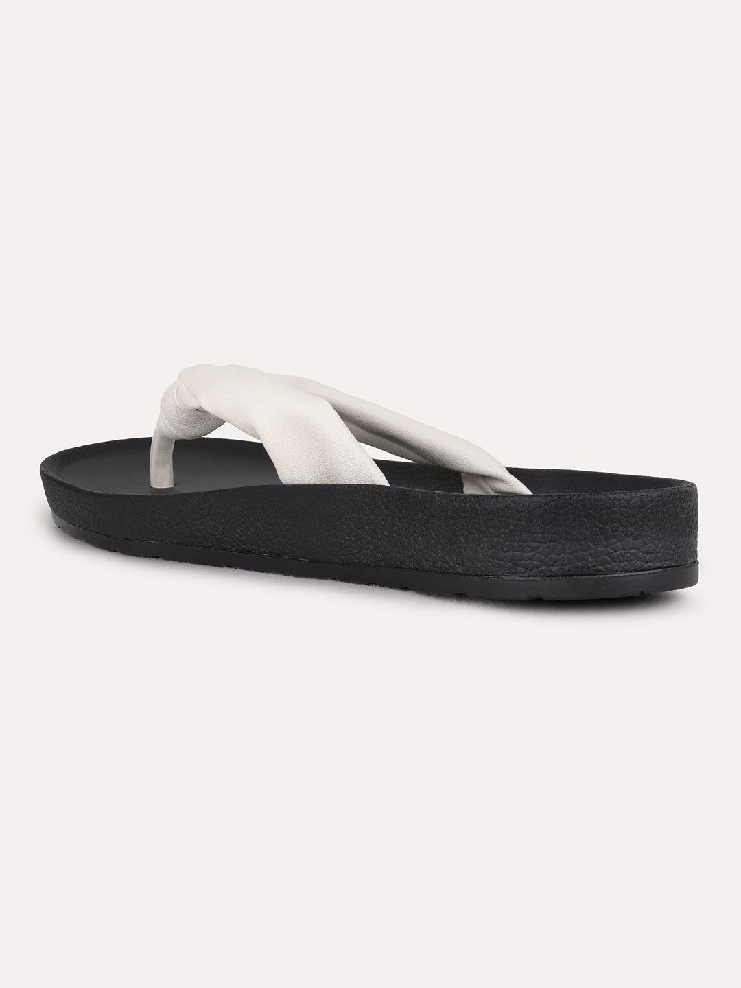 Womens Cream Casual Solid Pattern T-Strap Flats