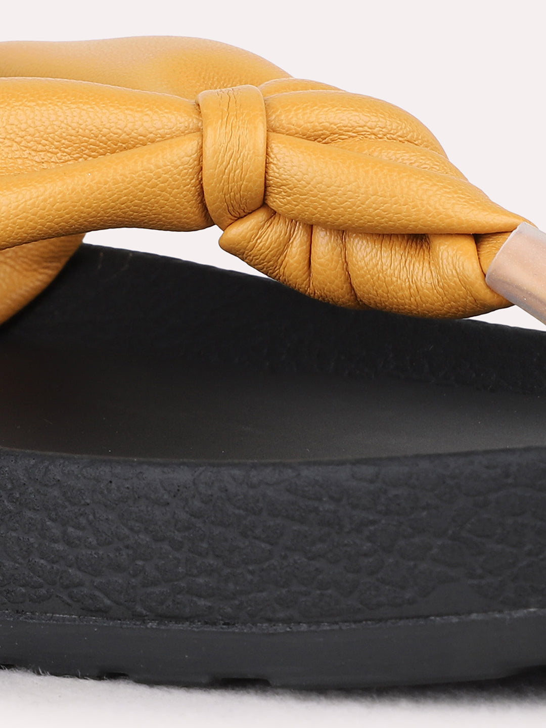 Womens Mustard Casual Solid T-Strap Flat Slip-On Sandals