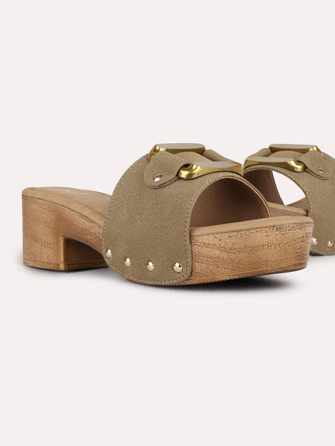 Womens Green Ethnic Embellished Platform Heel Sandals