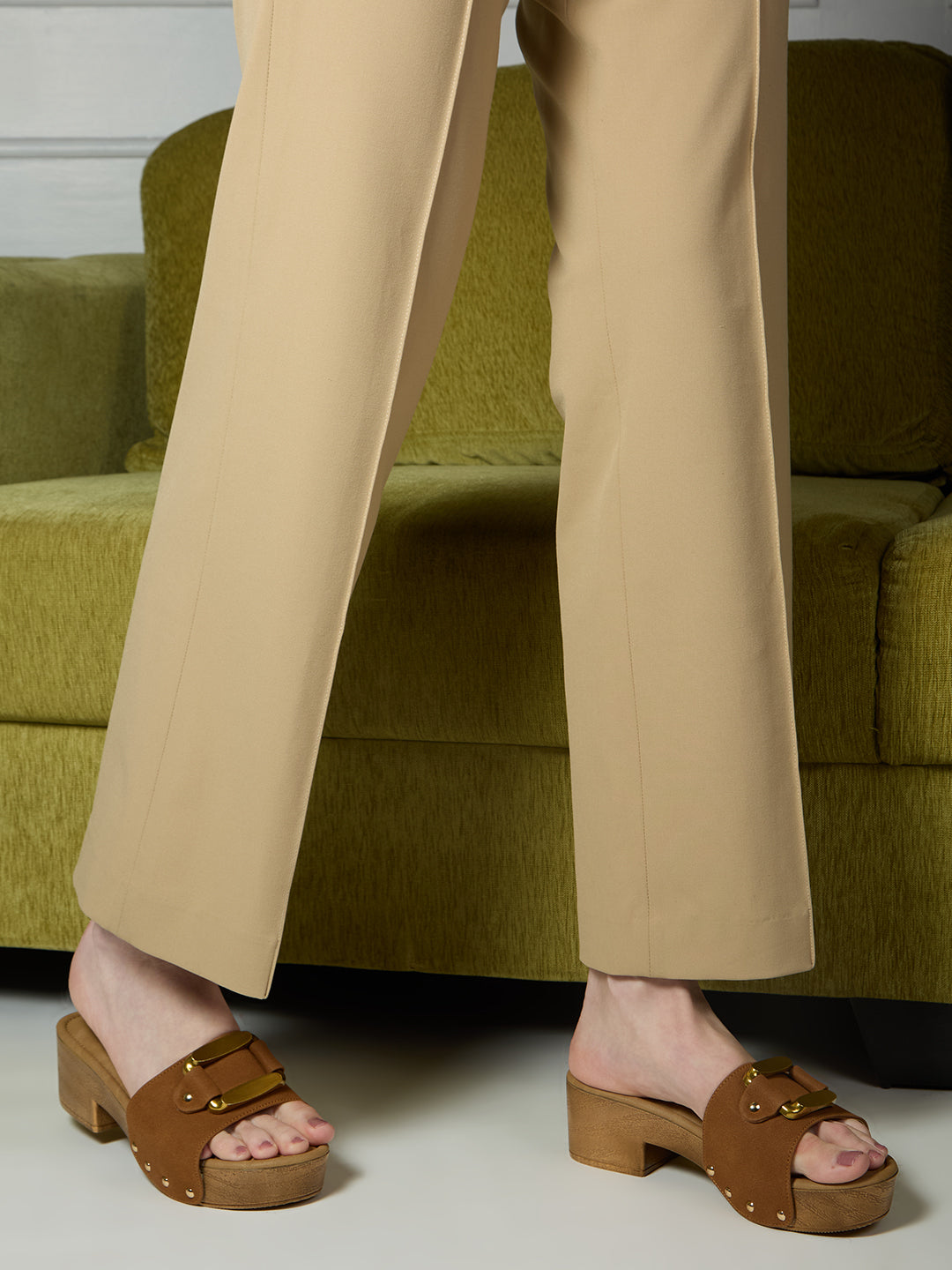 Womens Tan Ethnic Embellished Pattern Platform Heel Sandals