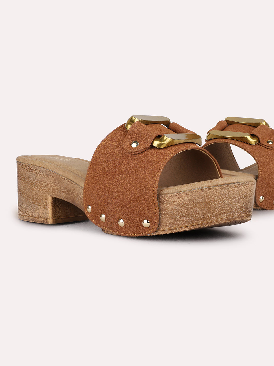 Womens Tan Ethnic Embellished Pattern Platform Heel Sandals