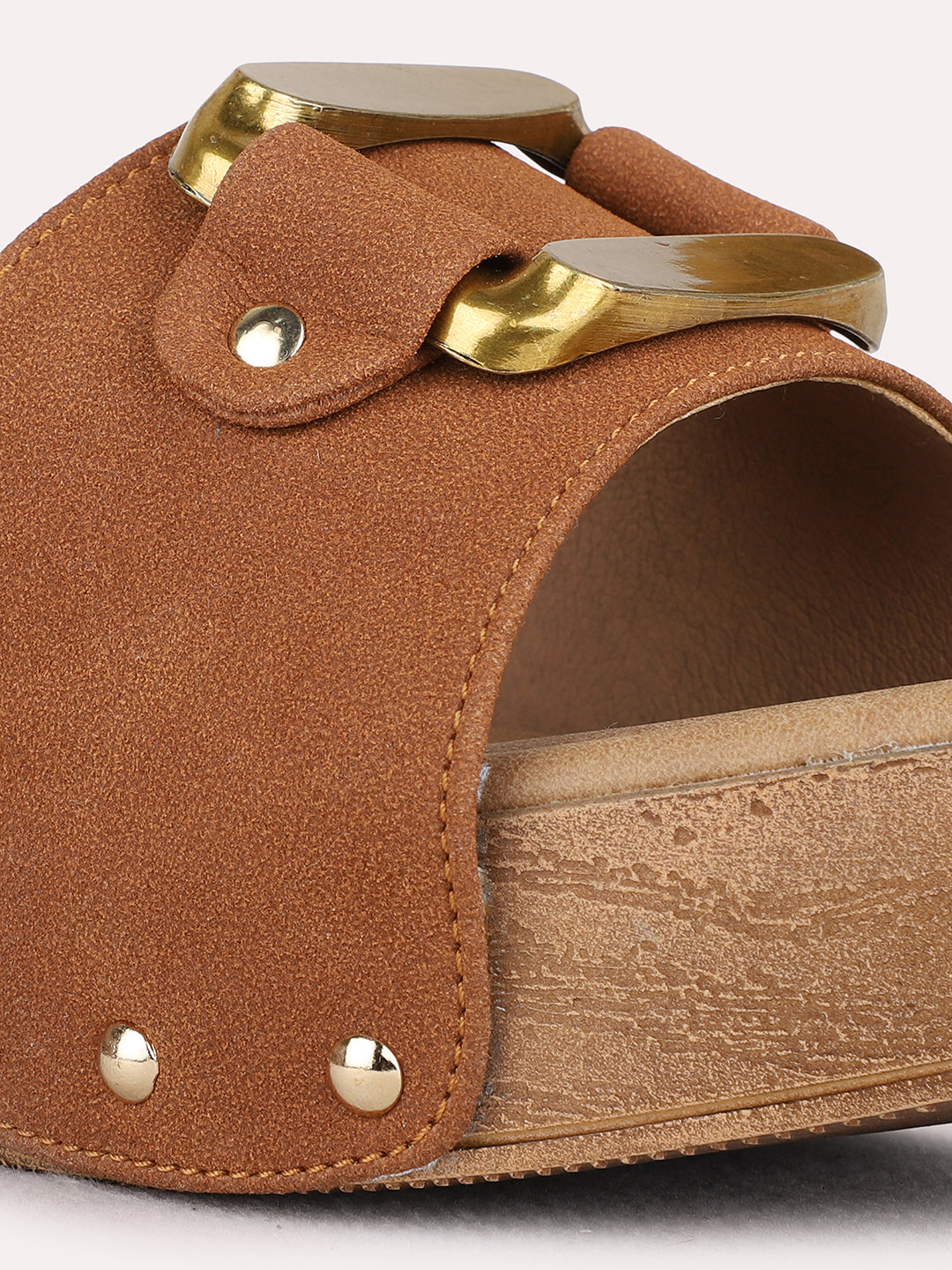 Womens Tan Ethnic Embellished Pattern Platform Heel Sandals