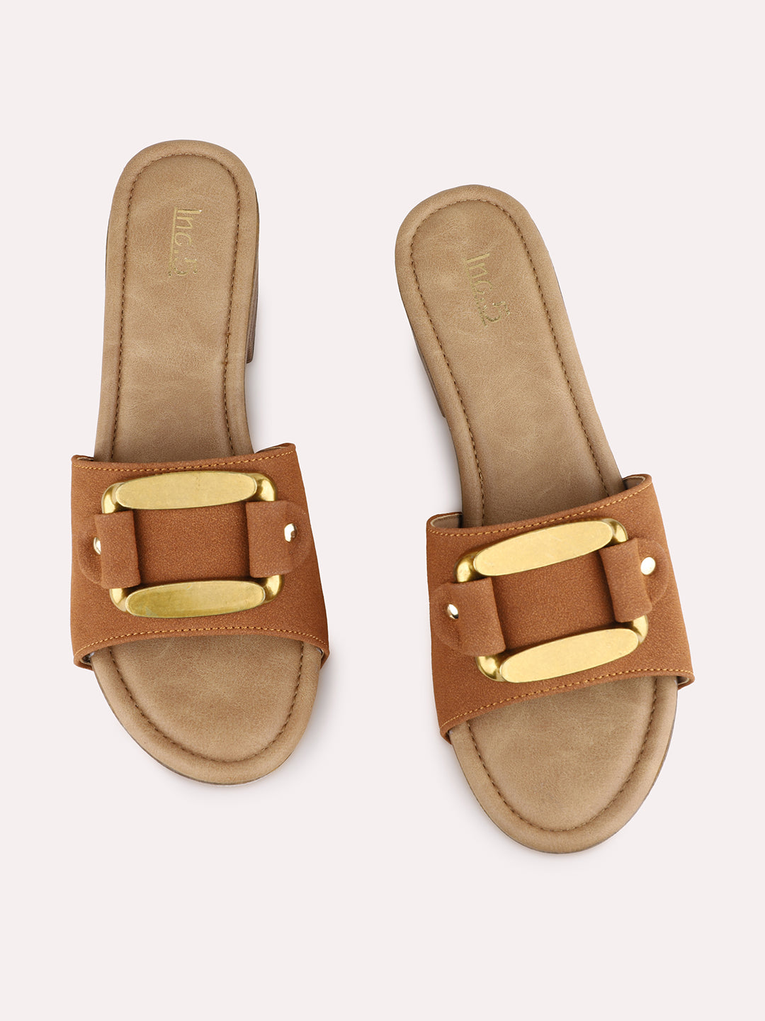 Womens Tan Ethnic Embellished Pattern Platform Heel Sandals