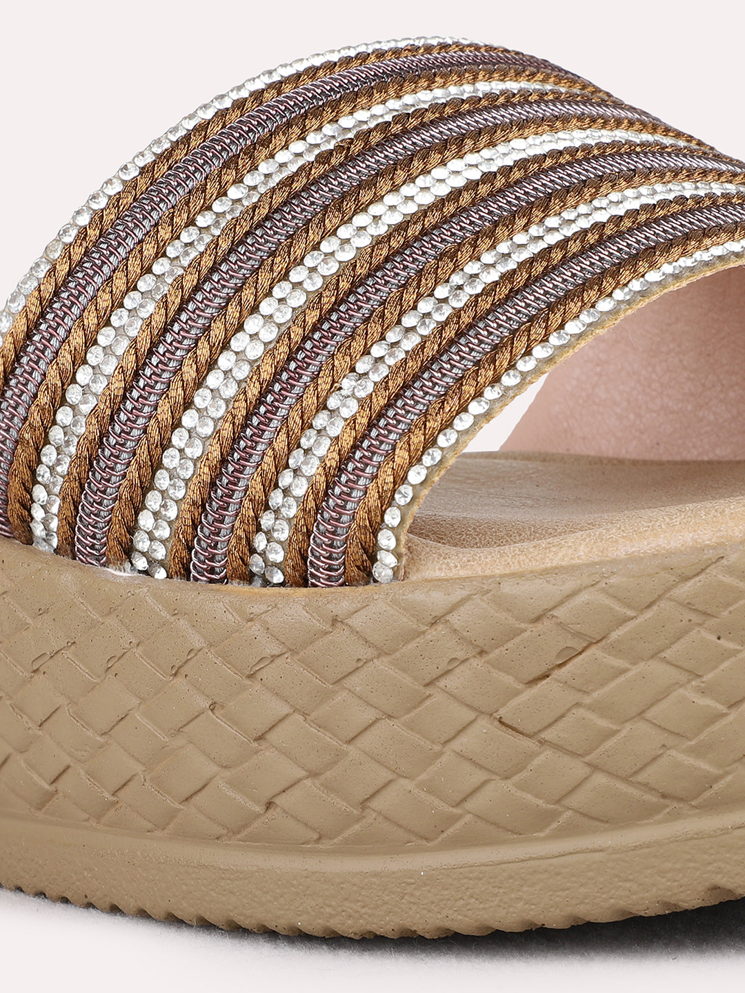 Womens Golden Ethnic Embellished Pattern Wedge Heel Sandals