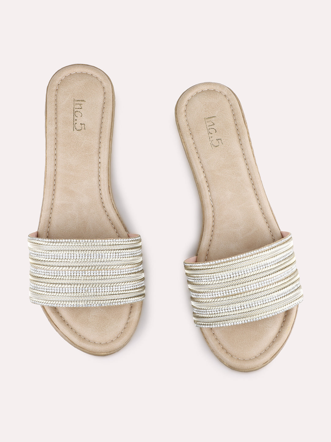 Womens Golden Ethnic Embellished Wedges Heels