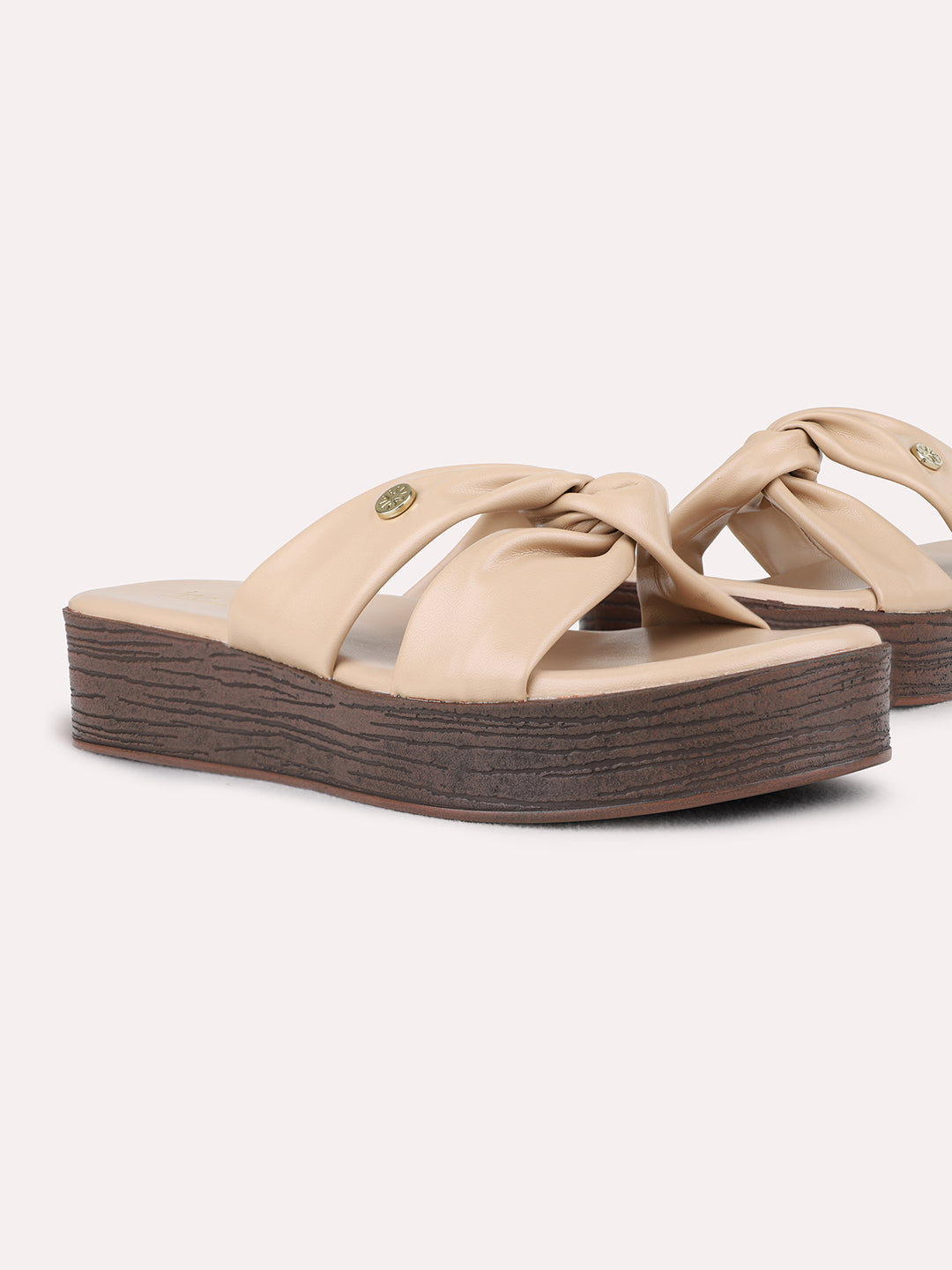 Womens Beige Party Wear Solid Open Toe Flat Sandals