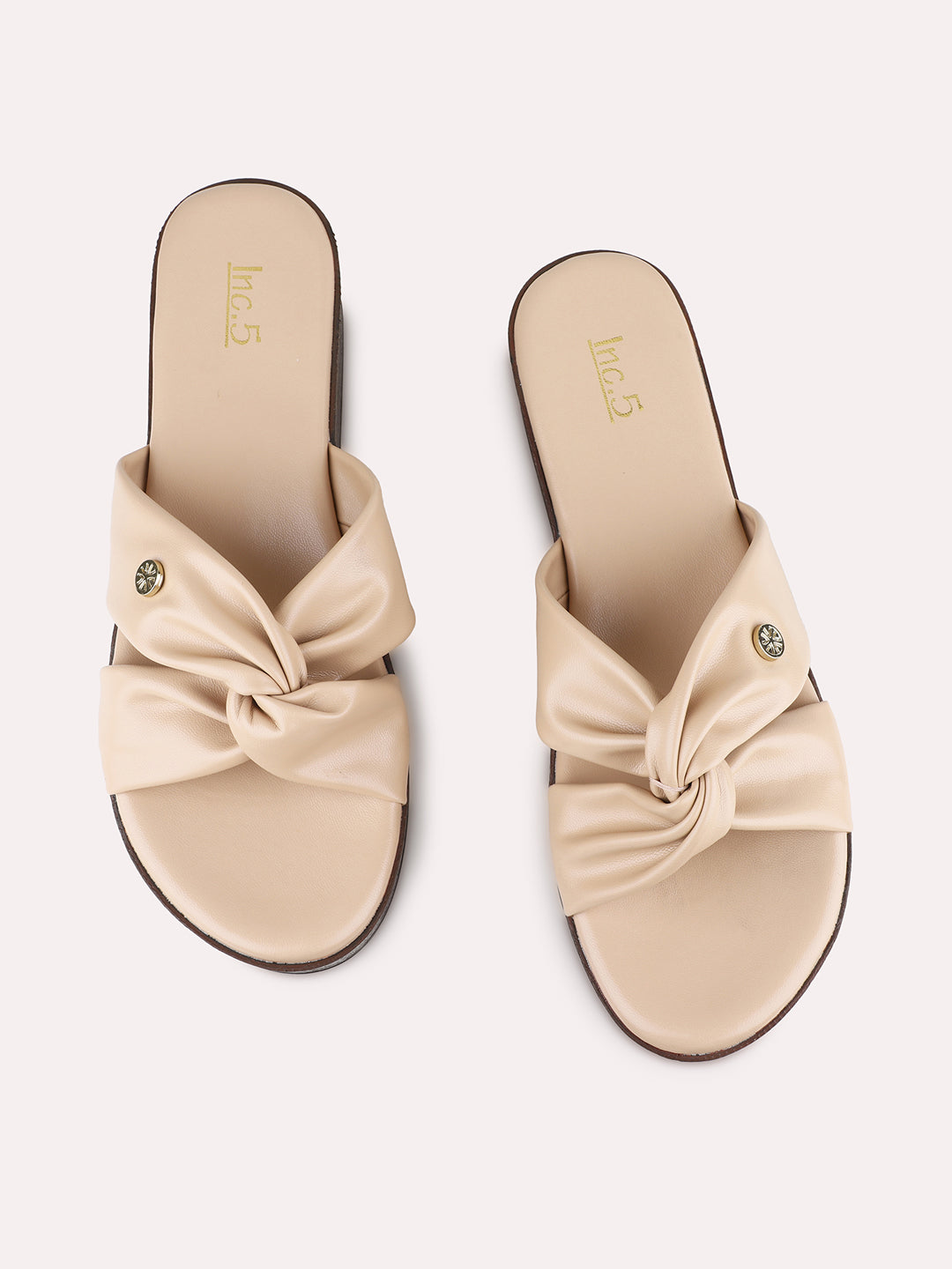 Womens Beige Party Wear Solid Open Toe Flat Sandals