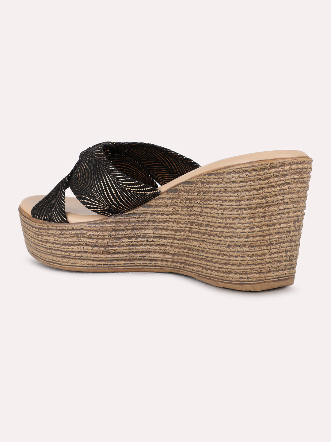 Womens Golden Party Wear Solid Pattern Wedge Heels
