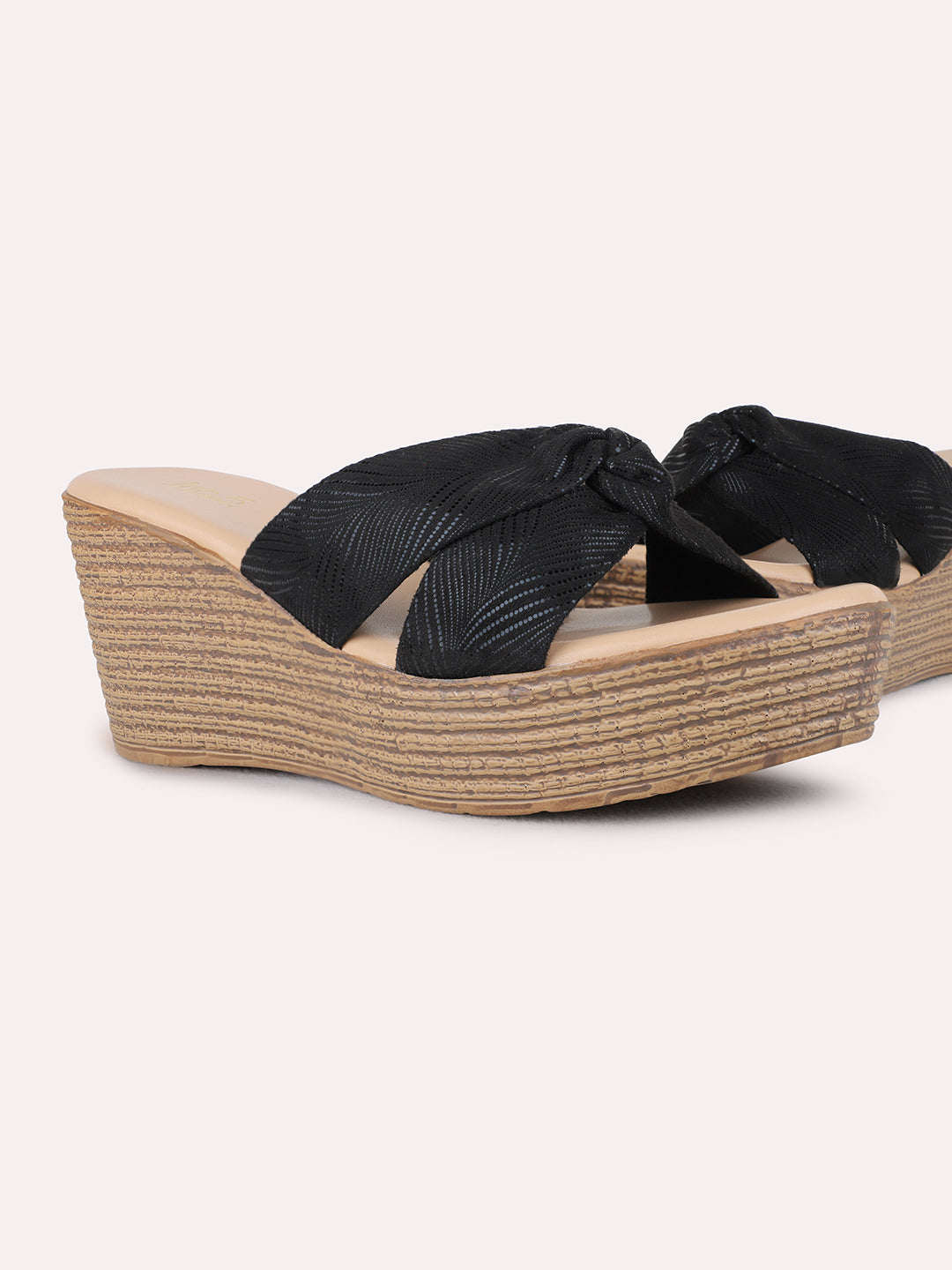 Womens Black Party Wear Solid Pattern Wedge Heels