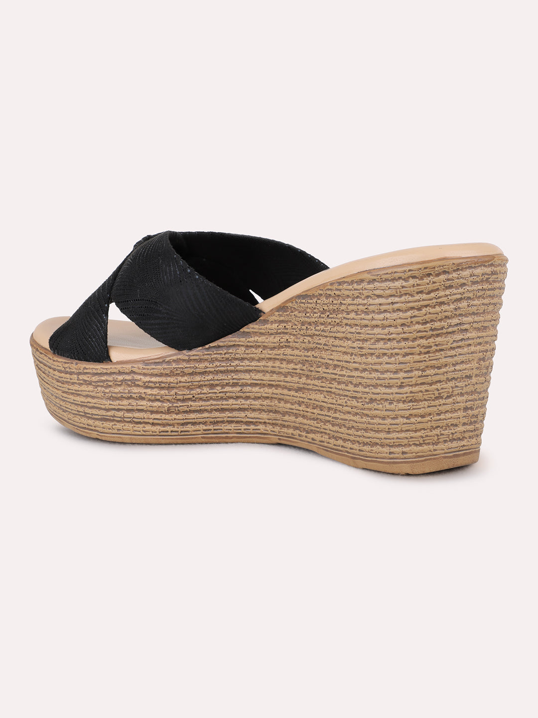 Womens Black Party Wear Solid Pattern Wedge Heels