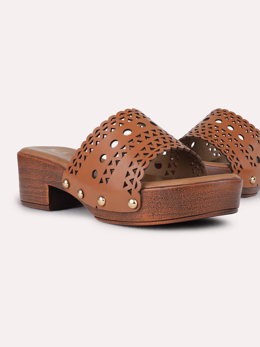 Womens Tan Ethnic Embellished Platform Heel Sandals