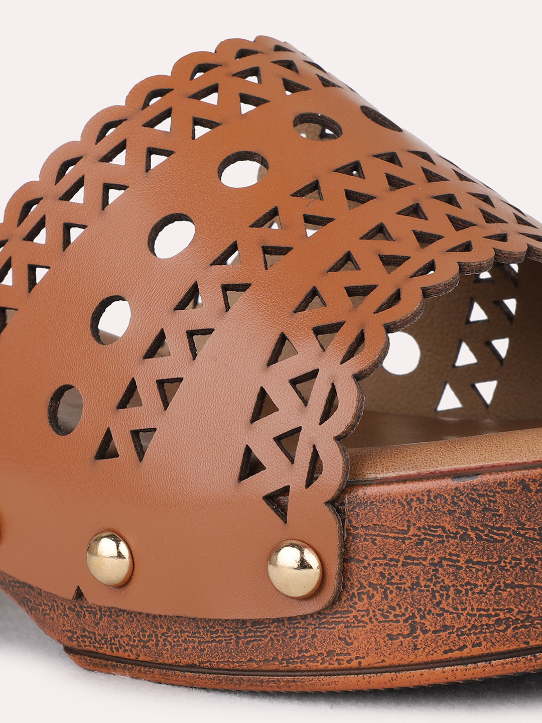 Womens Tan Ethnic Embellished Platform Heel Sandals