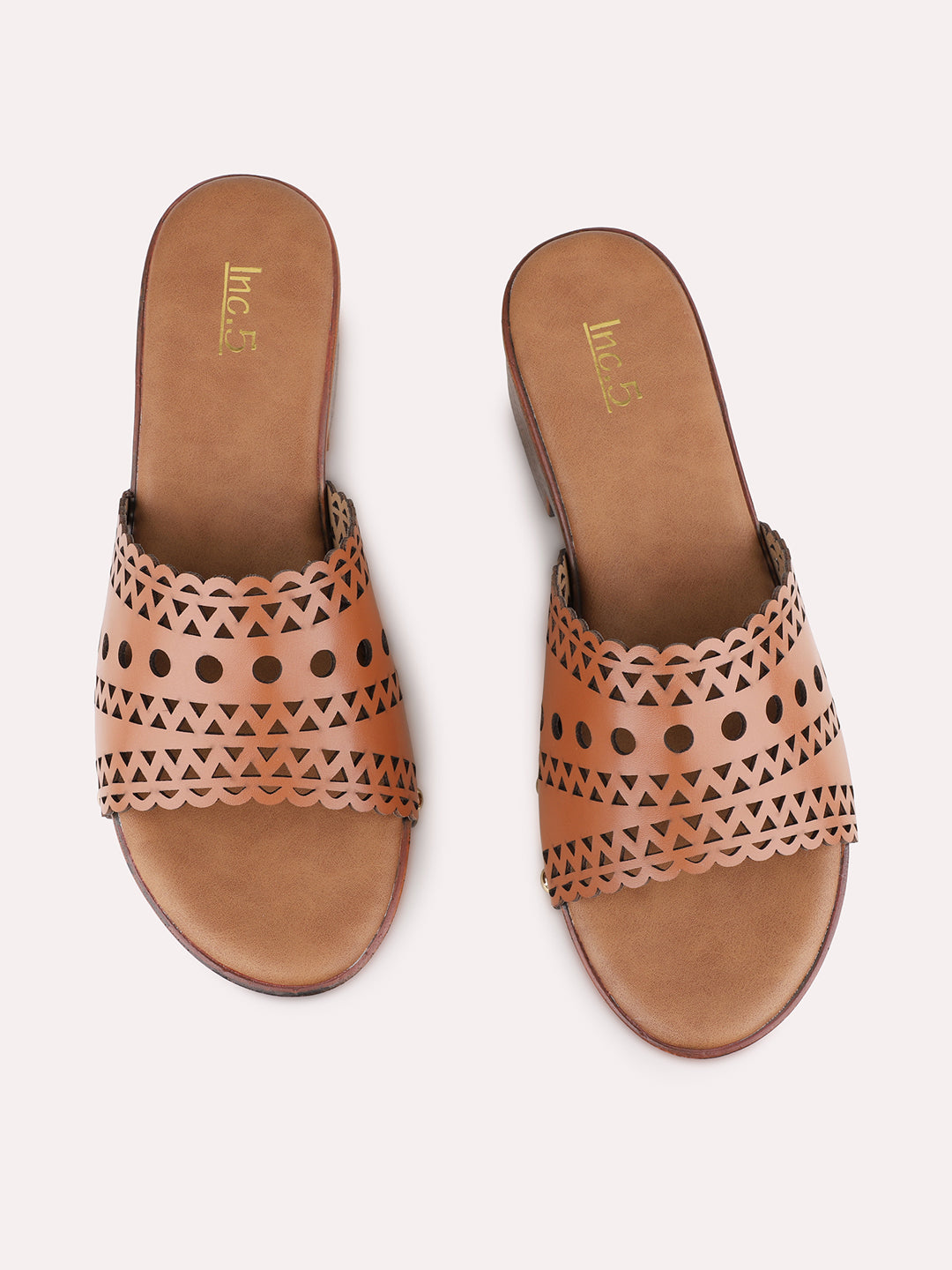 Womens Tan Ethnic Embellished Platform Heel Sandals