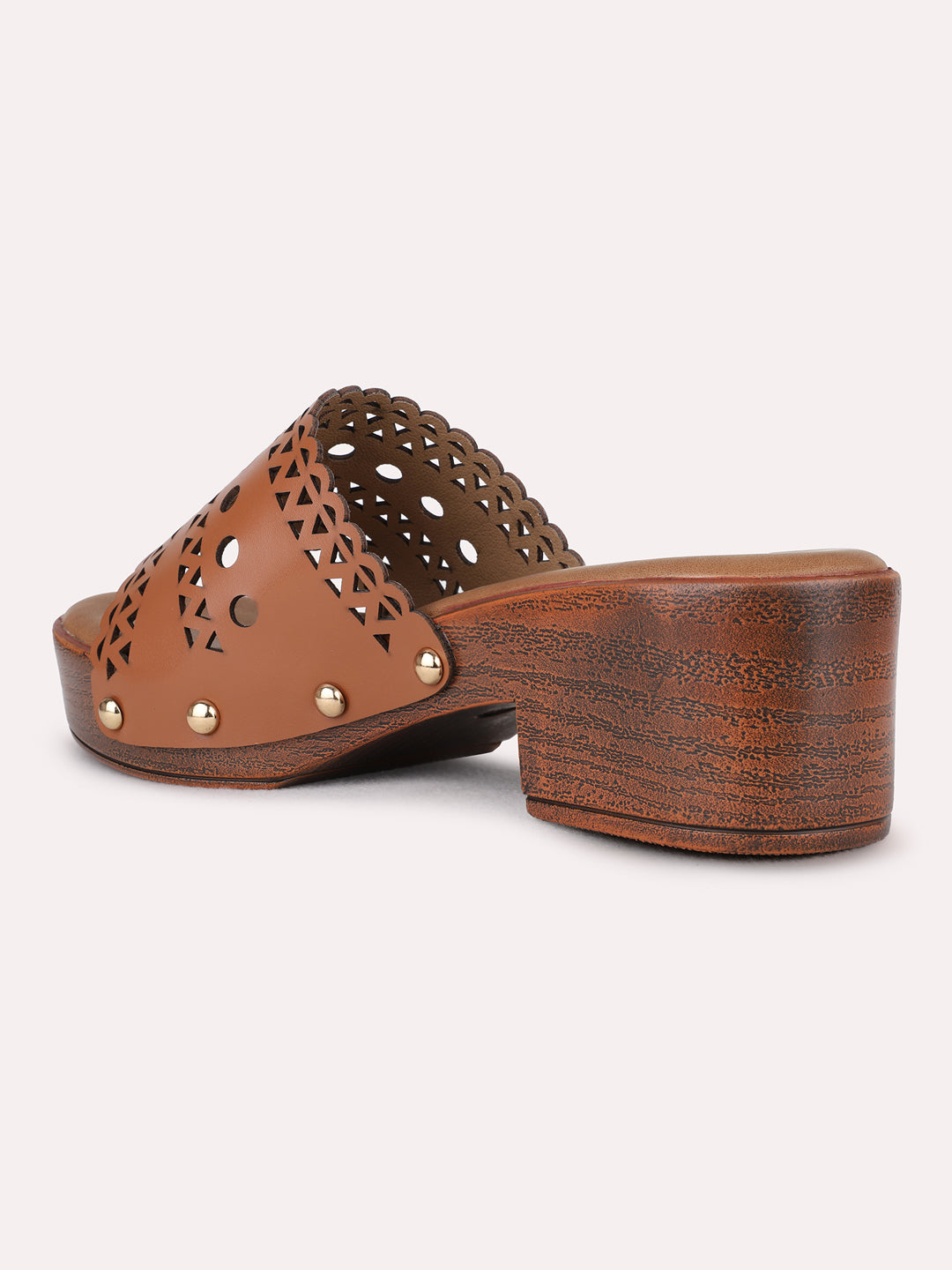 Womens Tan Ethnic Embellished Platform Heels