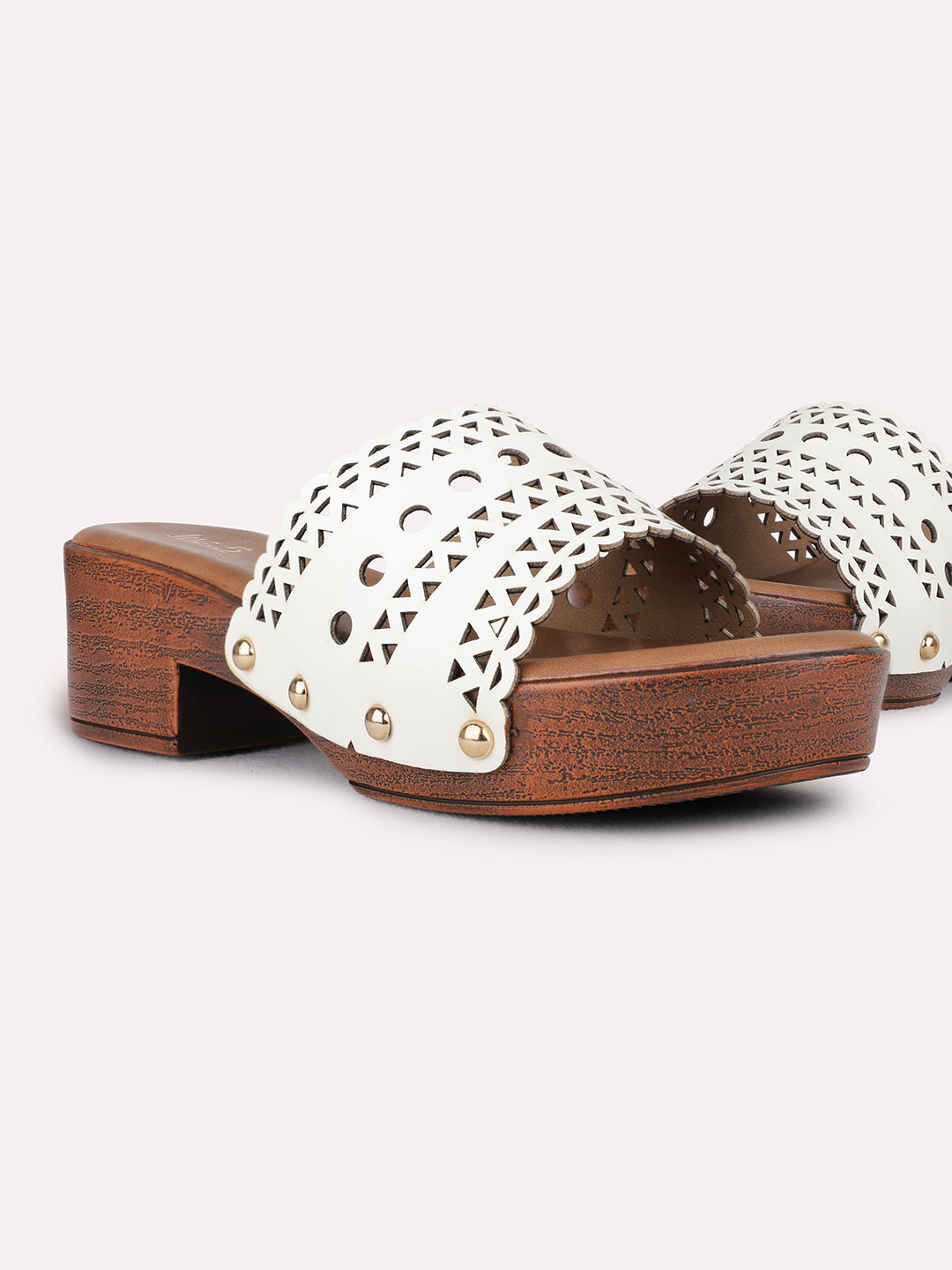 Womens White Ethnic Embellished Platform Heel Sandals