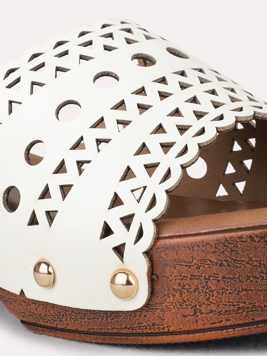 Womens White Ethnic Embellished Platform Heels
