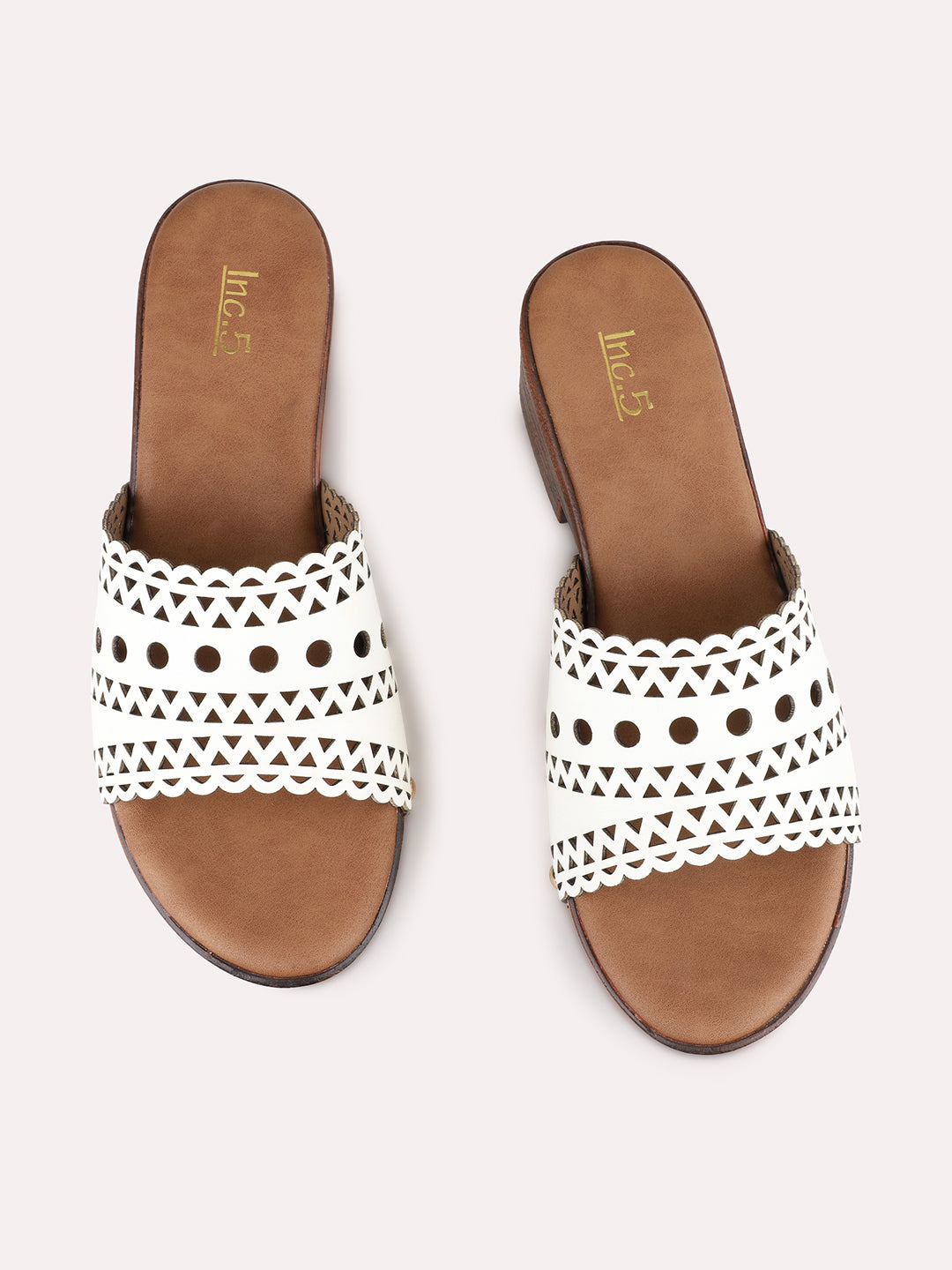 Womens White Ethnic Embellished Platform Heels