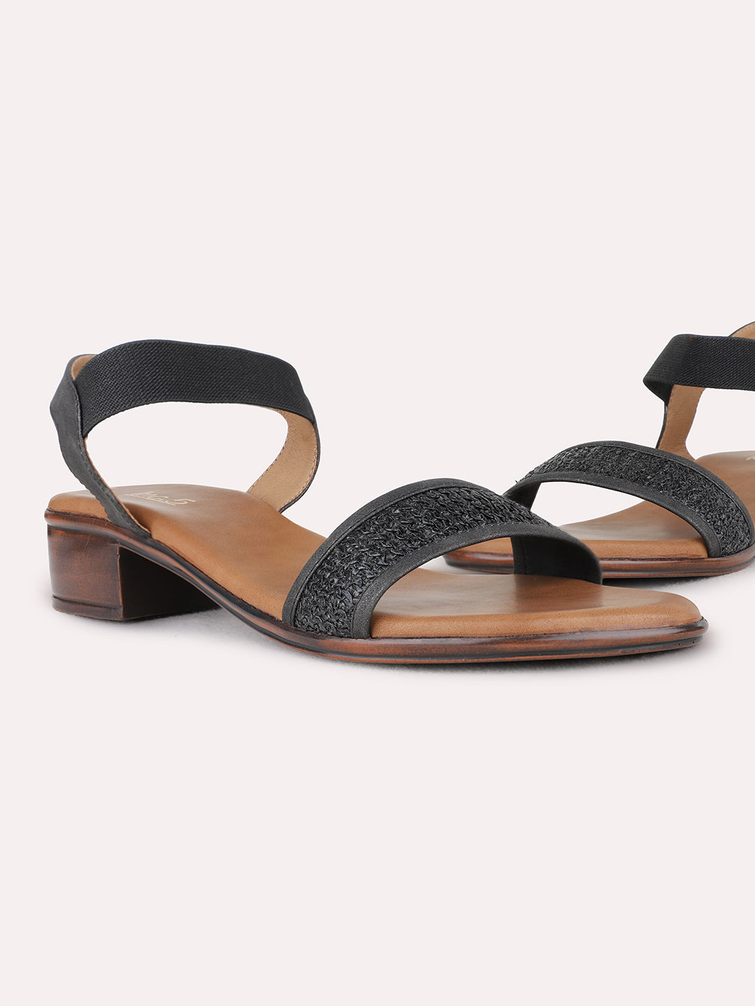 Womens Black Casual Embellished Block Heel Sandals